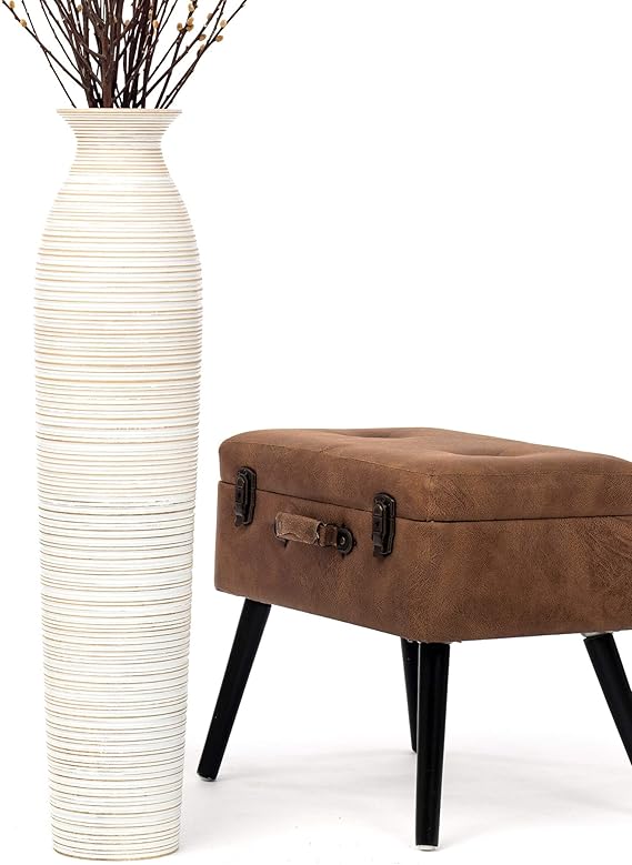 Leewadee Tall Big Floor Standing Vase For Home Decor 90 cm, Mango Wood