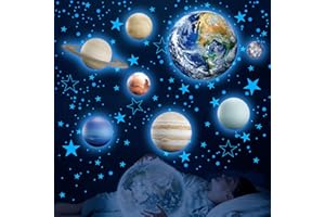 ROBMODA Glow in The Dark Stars Solar System Wall Decals, The Earth Wall Stickers for Bedroom, Baby Nursery Planets Sticker Decoration for Ceiling (Blue)