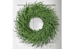 UOROMI 24 Inch Christmas Wreath for Front Door, Norfolk Pine Wreath for Home Porch Window Wall Farmhouse Decor Indoor Outdoor, Green Wreath Front Door Wreath, Inner Ring Size 8 Inch