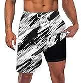 Goodstoworld Men's Funny Swim Trunks with Compression Liner 2 in 1 Quick-Dry 9" Stretch Shorts with Three Pockets