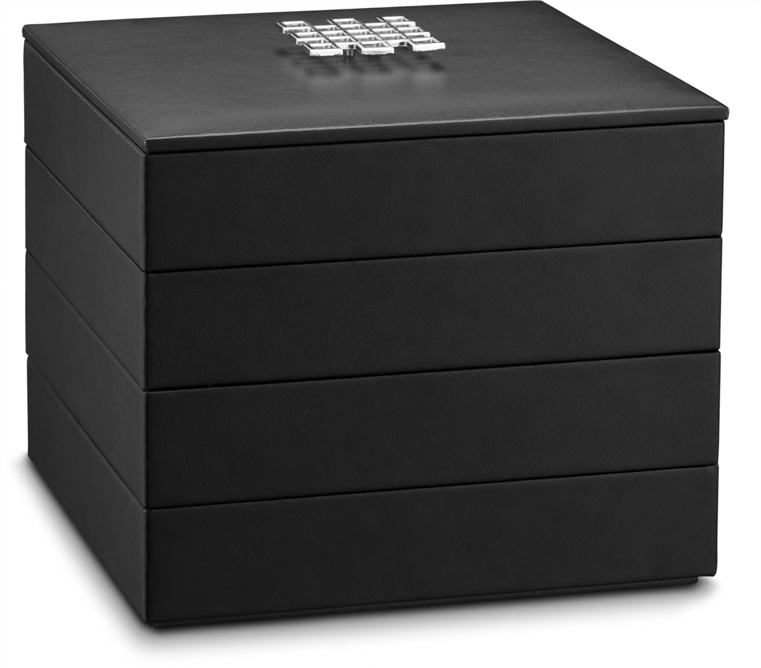 Glenor Co Earring Organizer Tray - 4 Stackable Trays with Lid -45 Slot Classic Jewelry Storage Display Case for Drawer or Dresser - Holder for Earring Ring Necklace or Cufflinks - Large Mirror - Black: Home & Kitchen