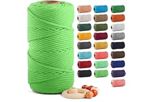 Macrame Cotton Cord 5mm x 109 Yards, ZUEXT 100% Natural Handmade Colorful 4 Strands Twisted Braided Cotton Rope for Wall Hanging Plant Hangers Gift Wrapping Tapestry DIY Crafts(100m, Apple Green)