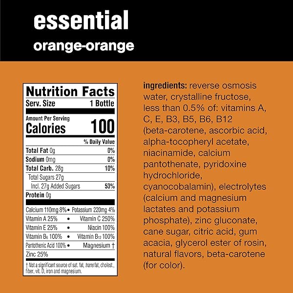 VITAMINWATER ESSENTIAL ELECTROLYTE ENHANCED WATER W/VITAMINS, ORANGE-ORANGE DRINKS, 20 FL OZ, 12 PACK