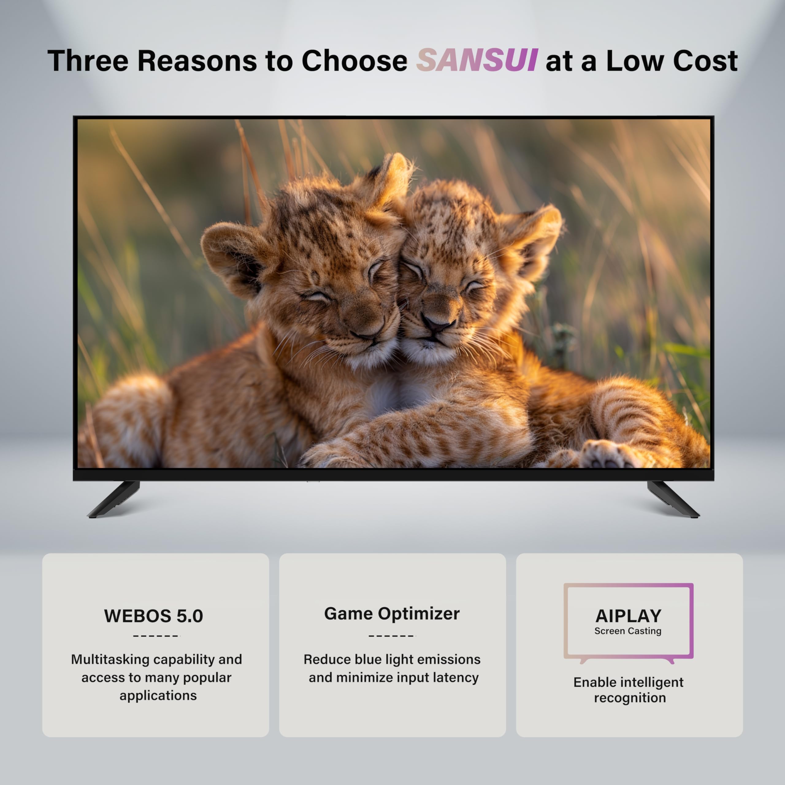 SANSUI 32 Inch TV WebOS 5.0 32” LED TV 720P, Smart TV with Music Card App & Game Optimizer Built-in