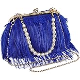 FeelfunFeather Women Clutch Purses,Fluffy Feather Evening Handbags for Wedding Party Banquet Prom Crossbody Bag
