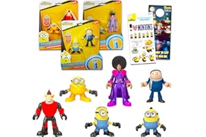 Minions Mini Figures 5 Pack - Despicable Me Toy Bundle with 6 Minions Birthday Cake Topper Figurines Plus Minions Stickers, More | Despicable Me Minions Party Supplies