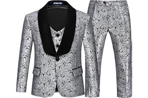 RINFAM Boys Suits Formal Dress Floral Tuxedo Suits Sets Size 4-16 for Boys Kids 3 Pieces Toddler Suits Outfit