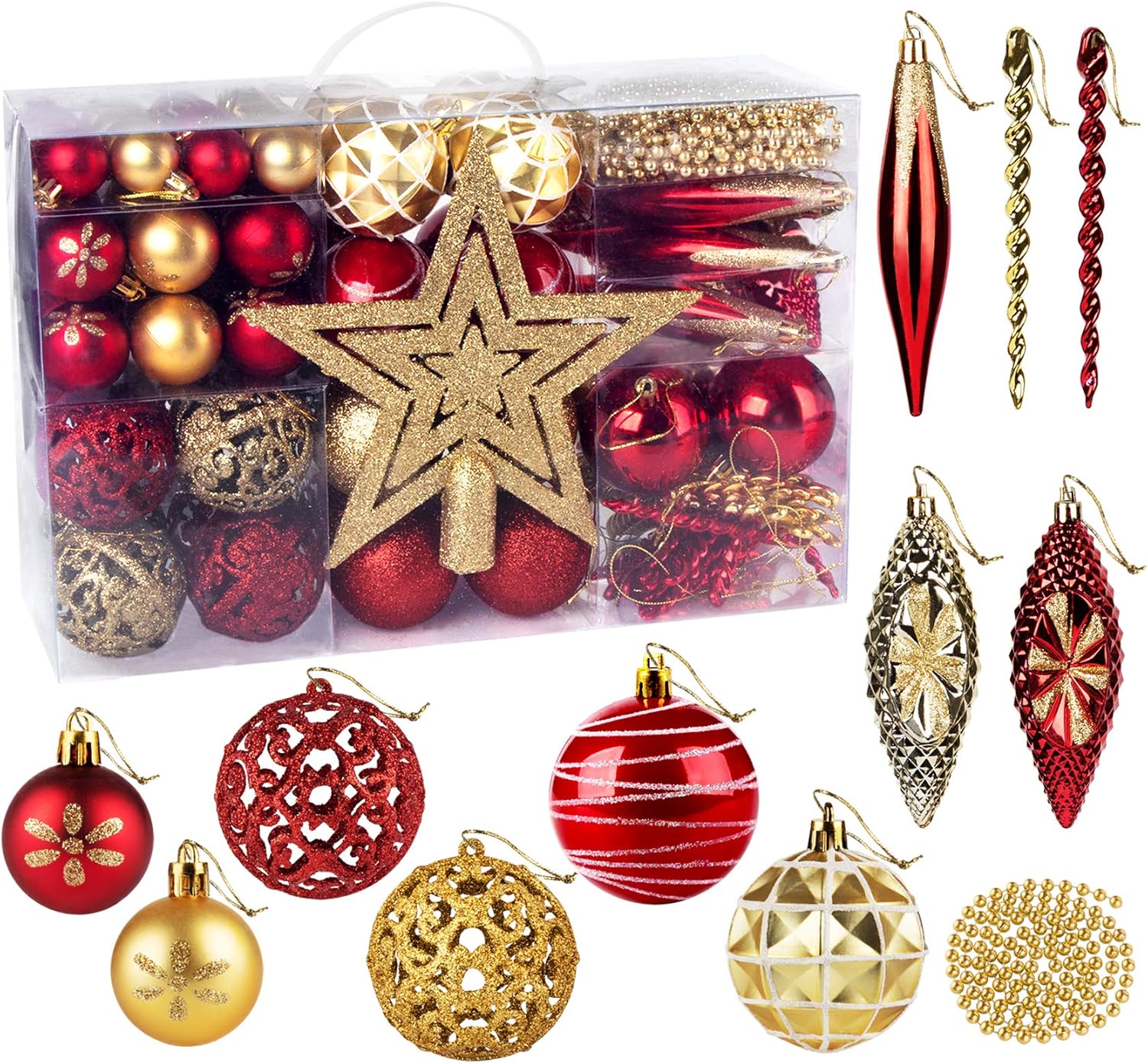 Ornaments - Lemonfilter 102 Pack Christmas Ball Ornaments Red and Gold Shatterproof Christmas Decorations Christmas Tree Ball Ornaments for Christmas Tree Party Decoration (1.18'' & 1.57’’ & 2.36'')
