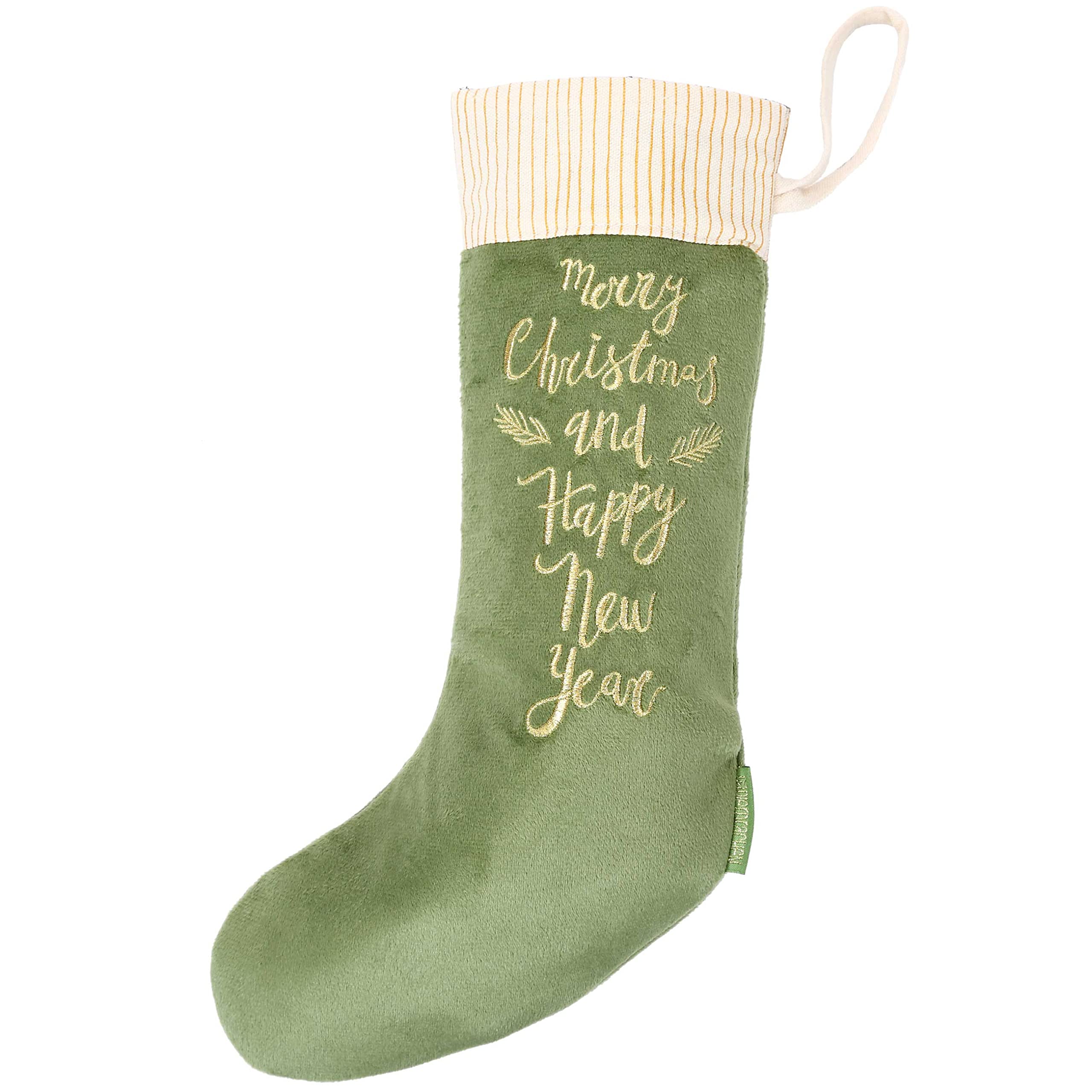 Papierdrachen Christmas Stocking Green Velvet Sock for Filling Golden Embroidery Merry Christmas Santa Claus Decoration Christmas 2025 — image 1