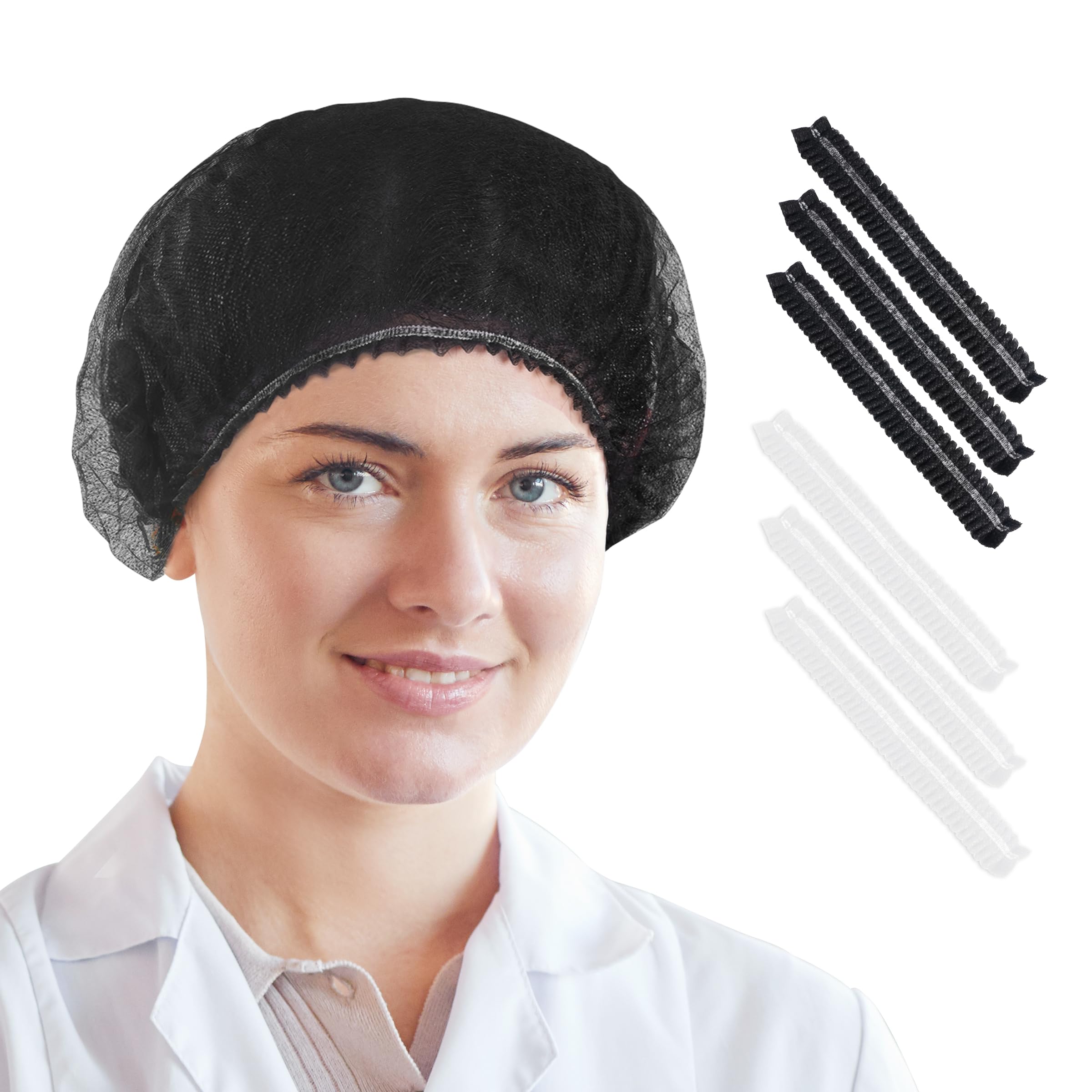 Photo 1 of 120 Pcs Disposable Bouffant Caps, 21 Inches Random Color Hair Nets for Women and Men, Polypropylene Non-Woven Hair Nets for Food Service Workers, Labs, Hospital, Salon, Kitchen (Black or White)