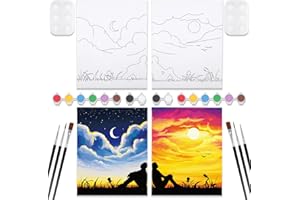 NUBERLIC 2 Pack 8x10 Pre Drawn Canvas for Painting for Adults Sip and Paint Kit for Adult's Couple's Date Night Party Supplies Favors Valentine's Day Gift Sunset and Starry Night