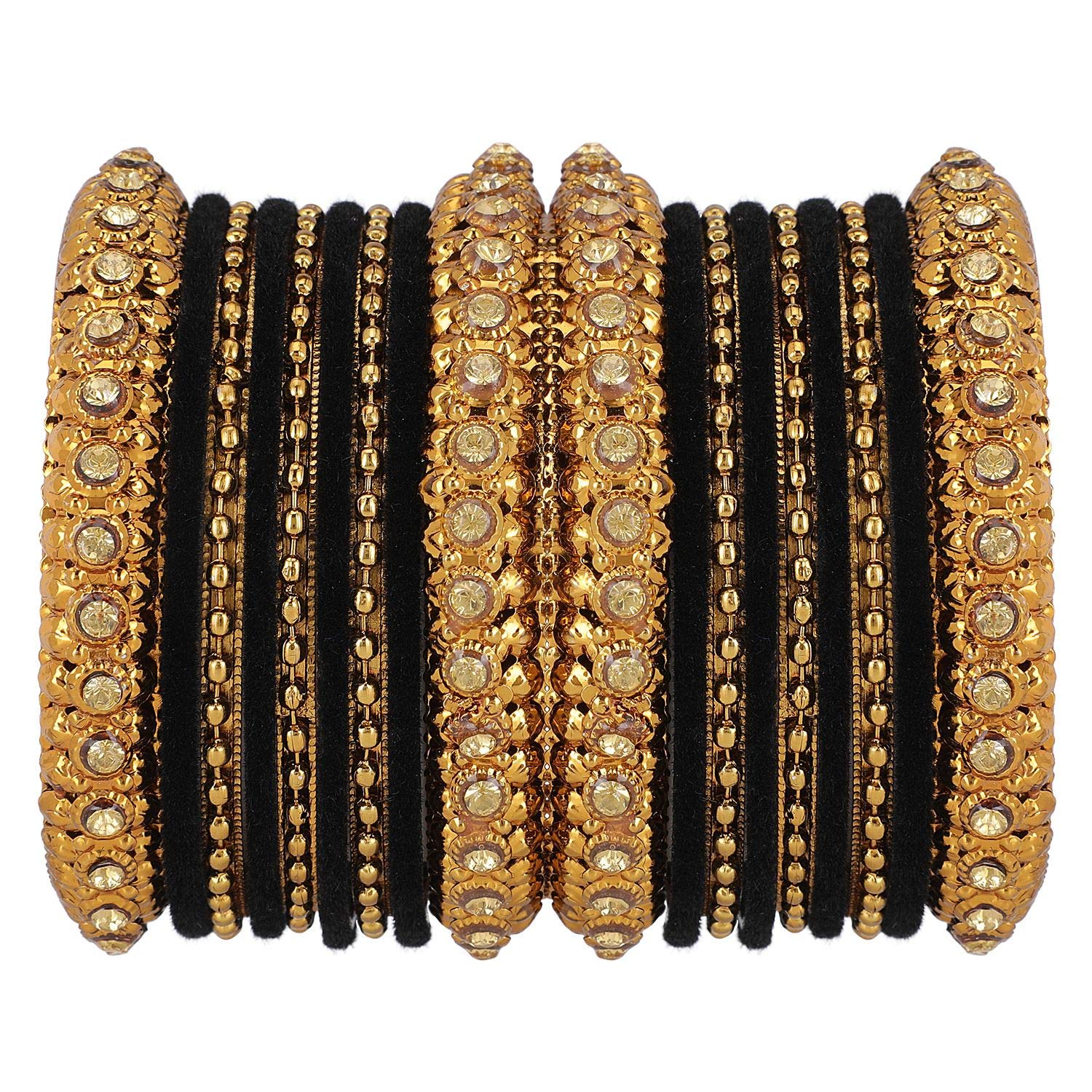 Efulgenz Boho Antique Oxidized Indian Jewellery Tribal Crystal Velvet Bracelet Bangle Set