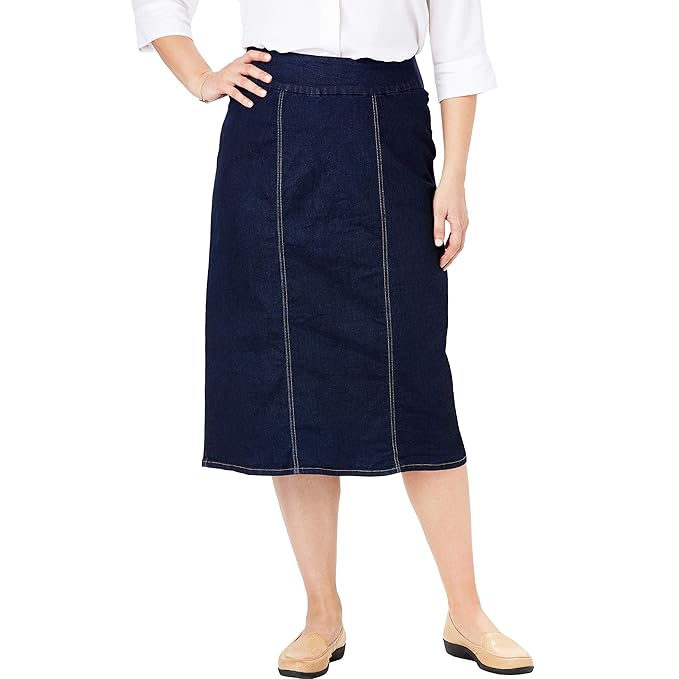 Woman Within Women's Plus Size Smooth Waist A-Line Denim Skirt - Indigo, 16 W best jean skirt