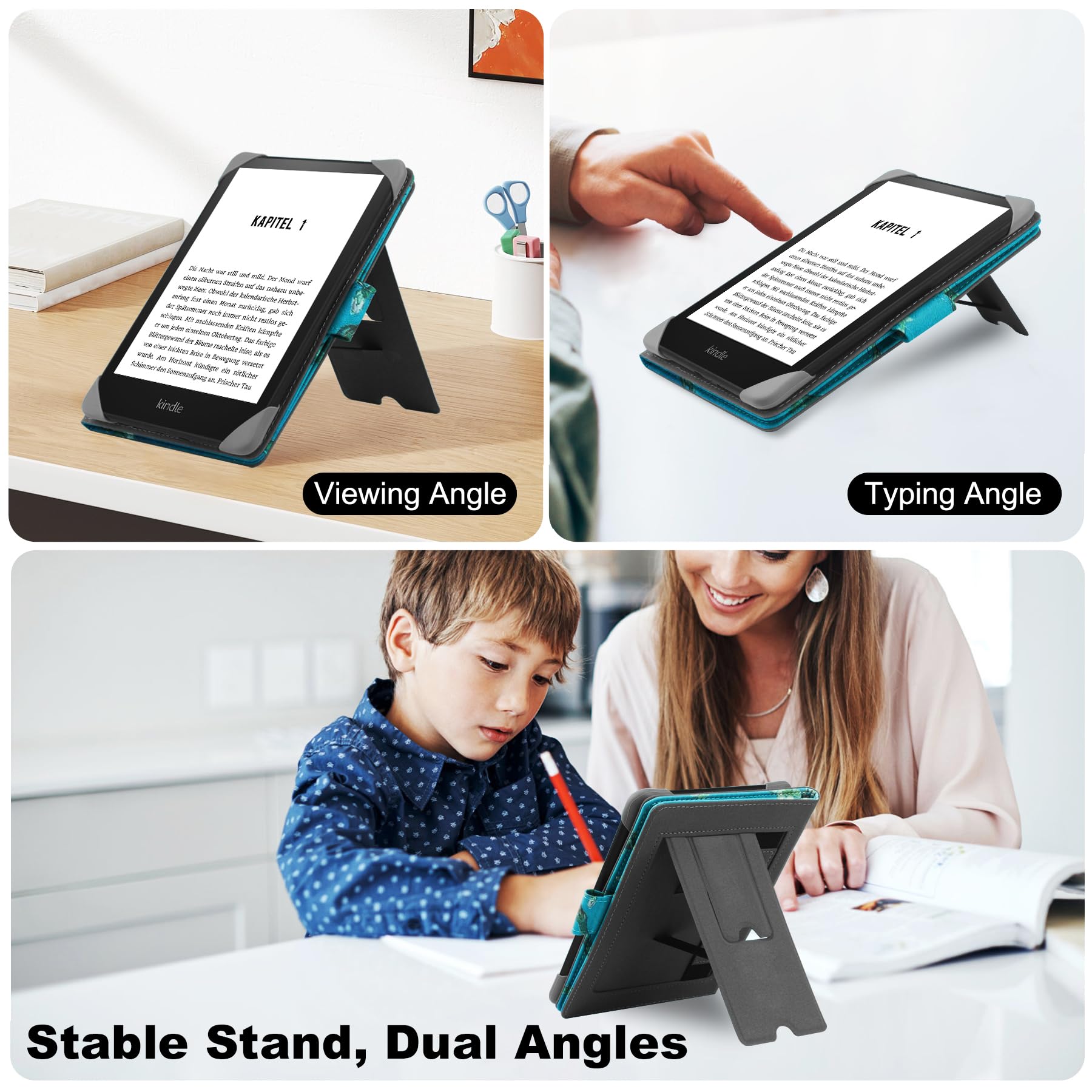 Universal Case Compatible with 6”-6.8” Kobo/Pocketbook/Tolino E-Book eReader Kindle Paperwhite/Kobo Clara HD/Kobo Clara 2E Leather Stand Cover for 6-6.8'' E-Book eReader,Flower