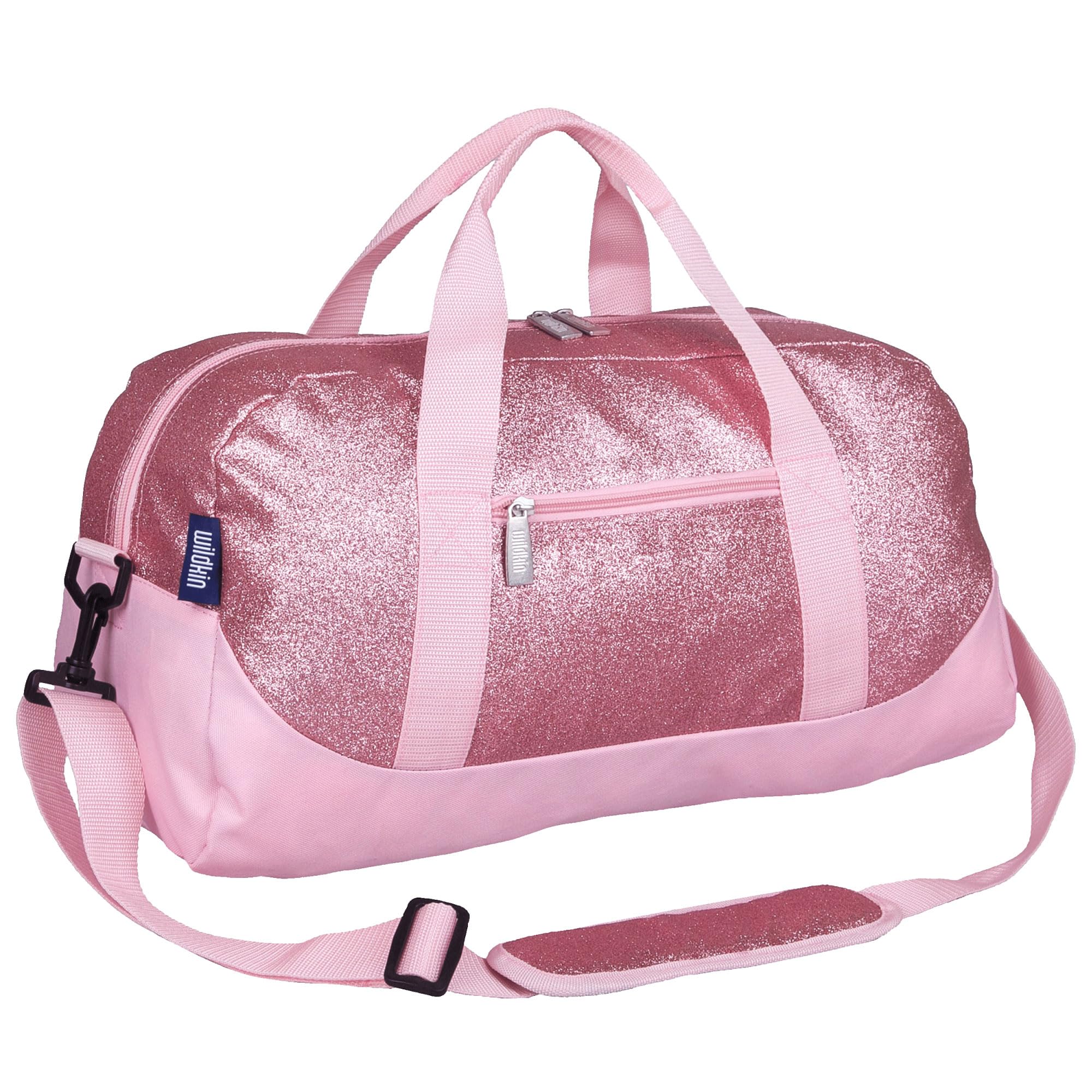 Wildkin Kids Travel Bag for Girls - Hand Luggage Size Ideal for School and Sleepovers, Glitter Pink, Pink Glitter