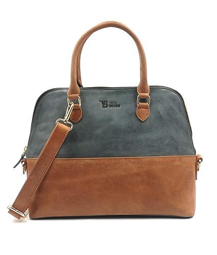 True Bovine Cherry Satchel in Gray & Caramel Color