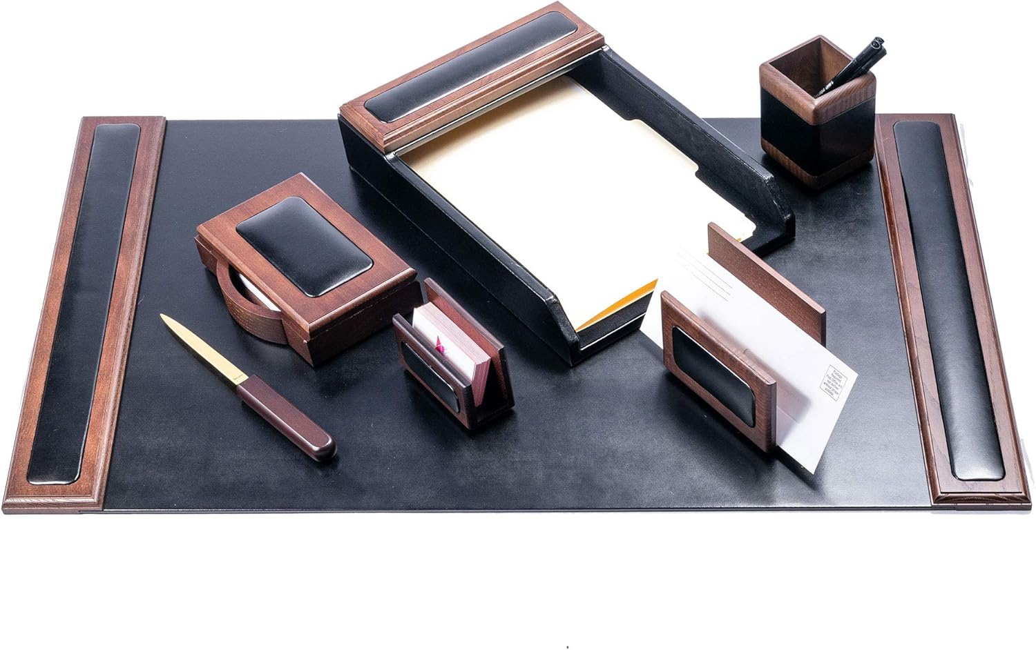 Dacasso Walnut and Leather Desk Set, 7-Piece: Home & Kitchen