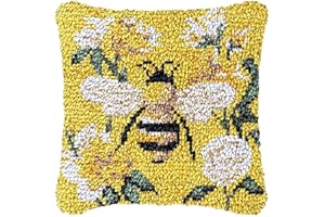 GENERIC Bee & Orchid Latch Hook Pillowcase Kit for Christmas - DIY Cushion Cover With Preprinted Canvas, Crochet Yarn - Needlework Starter Kit 17'' X 17''