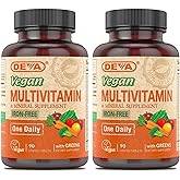 DEVA Vegan Multivitamin and Mineral Supplement - One Daily Vitamin Formula with Greens - Iron Free - 90 Coated Tablets (Pack of 2)