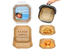 BIEAMA 6.3" Air Fryer Liners,125 Pcs Square Disposable Parchment Paper, Non-Stick Air Fryer Disposable Paper Liner for Air Frying, Baking, Roasting Microwave