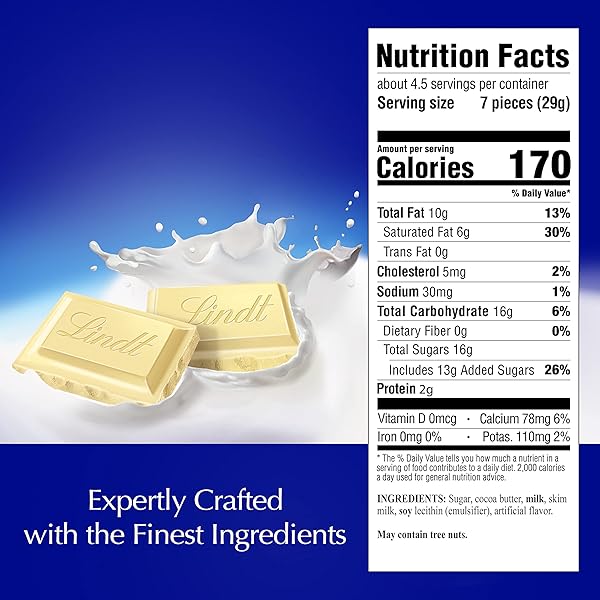 LINDT CLASSIC RECIPE WHITE CHOCOLATE CANDY BAR, WHITE CHOCOLATE, 4.4 OZ.