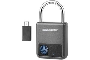 NEWISDOMAKE Fingerprint Padlock, Smart Padlock with USB Charging Support, Fingerprint Lock, Biometric Lock Suitable for Luggage, Bookcase, Suitcase, Backpack, Bike, School Locker, Gym Locker Lock(Gray)