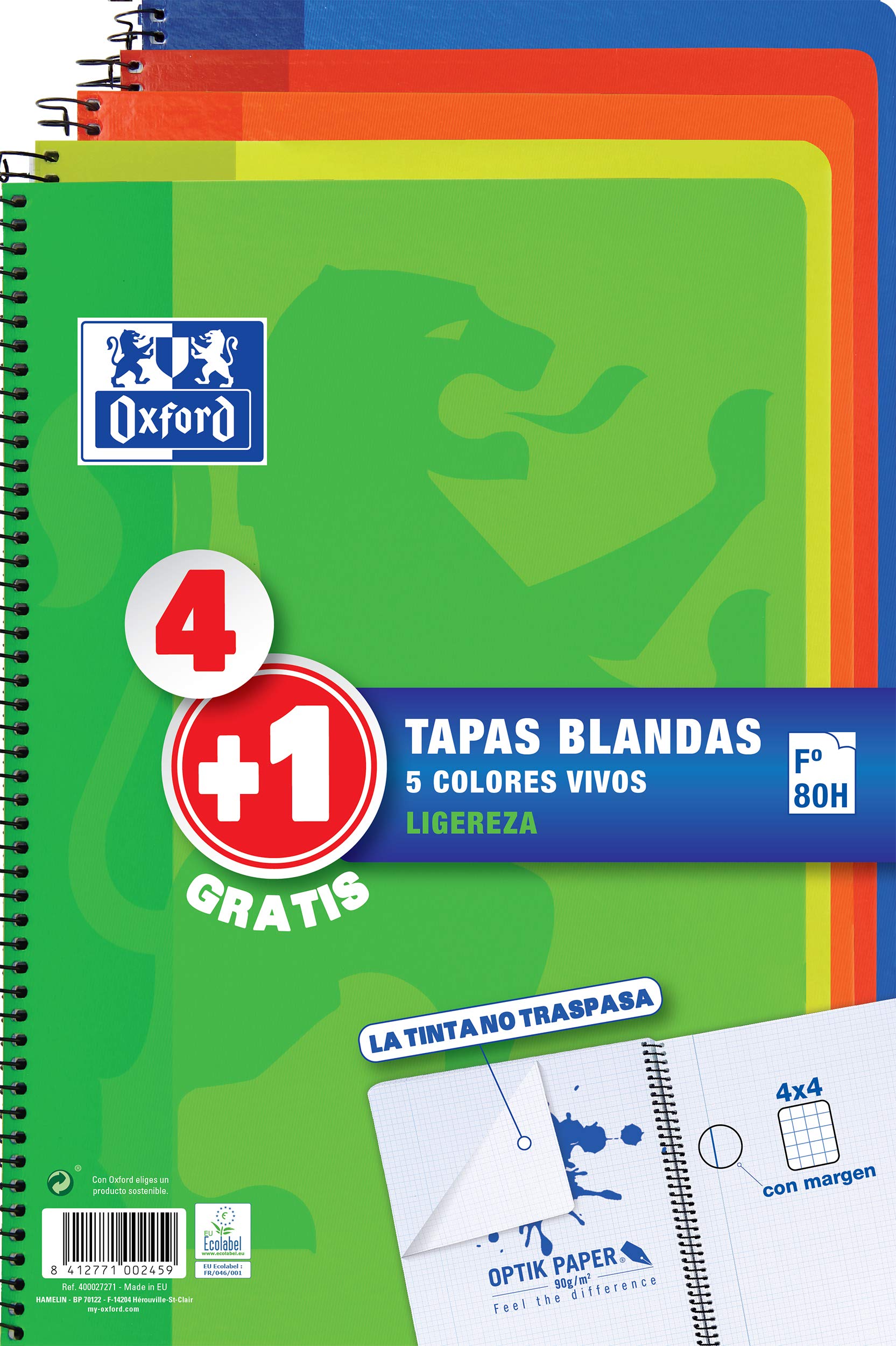 OXFORD – Pack of 5 Notepads, 90 g, 80 Sheets (400027271)
