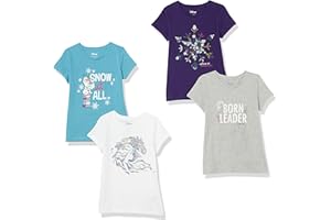 Amazon Essentials Disney | Marvel | Star Wars | Frozen | Princess Girls and Toddlers' Short-Sleeve T-Shirts, Multipacks