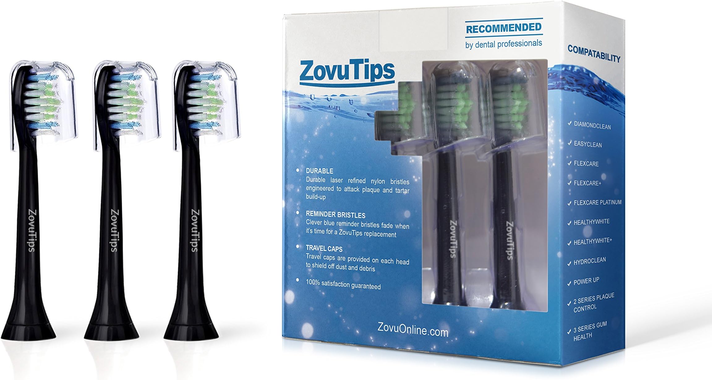 20 HX6064 - Black - Premium Replacement Toothbrush Heads Compatible with Philips Sonicare DiamondClean, EasyClean, FlexCare Models, HealthyWhite, HydroClean, [5, 8,12, 20 Packs Available] ZovuTips