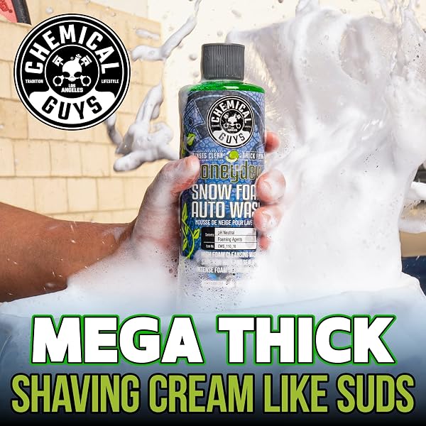 CHEMICAL GUYS CWS_110_16 HONEYDEW SNOW FOAM CAR WASH SOAP (WORKS WITH FOAM CANNONS, FOAM GUNS OR BUCKET WASHES) SAFE FOR CARS, TRUCKS, MOTORCYCLES, RVS & MORE, 16 FL OZ, HONEYDEW SCENT