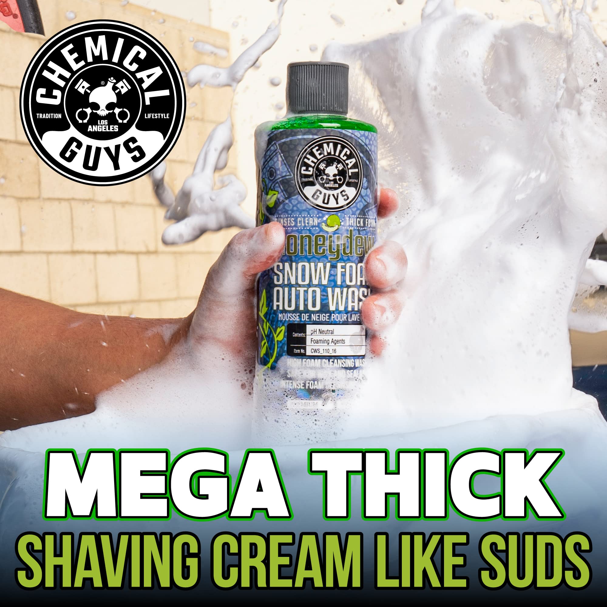 Chemical Guys CWS_110_16 Honeydew Snow Foam Car Wash Soap (Works with Foam Cannons, Foam Guns or Bucket Washes) Safe for Cars, Trucks, Motorcycles, RVs & More, 16 fl oz, Honeydew Scent
