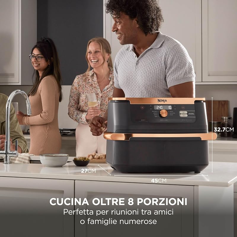 FlexDrawer, Friggitrice ad Aria XL, Doppia Zona, 10,4L, Nero/Rame