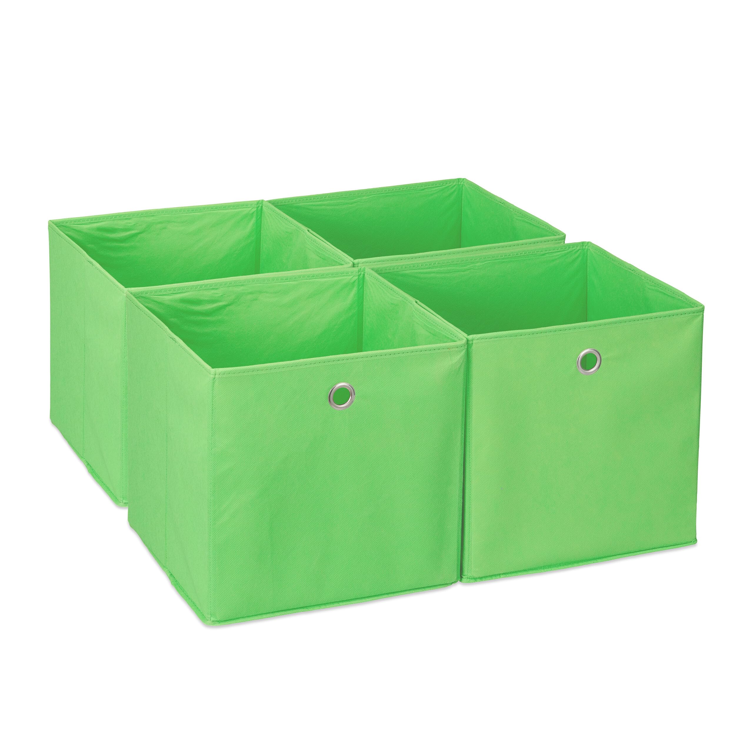 Relaxdays Storage Box Set of 4, Foldable Shelf Baskets, HBD: 30x30x30 cm, Handle Holes, Foldable Organiser Bins, Green