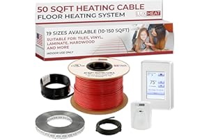 LuxHeat 50sqft Floor Heating Cable Kit - 120v Heated Flooring Under Tile - Heated Flooring System Includes UDG4 Programmable Thermostat w/GFCI, Under Floor Heating Cable, Strapping, Sensor & Alarm