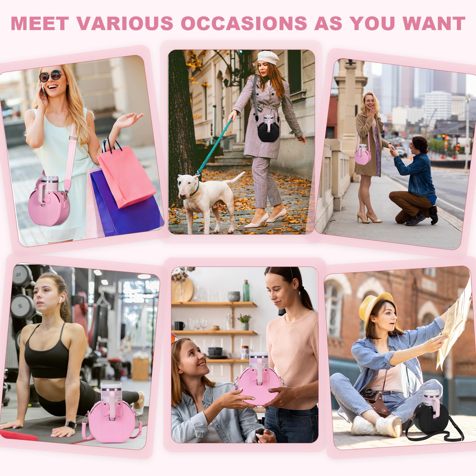 Asaint Stanley Cup Purse, Crossbody Bag with Water Bottle Holder, Adjustable Women Shoulder Strap (Pink (D))