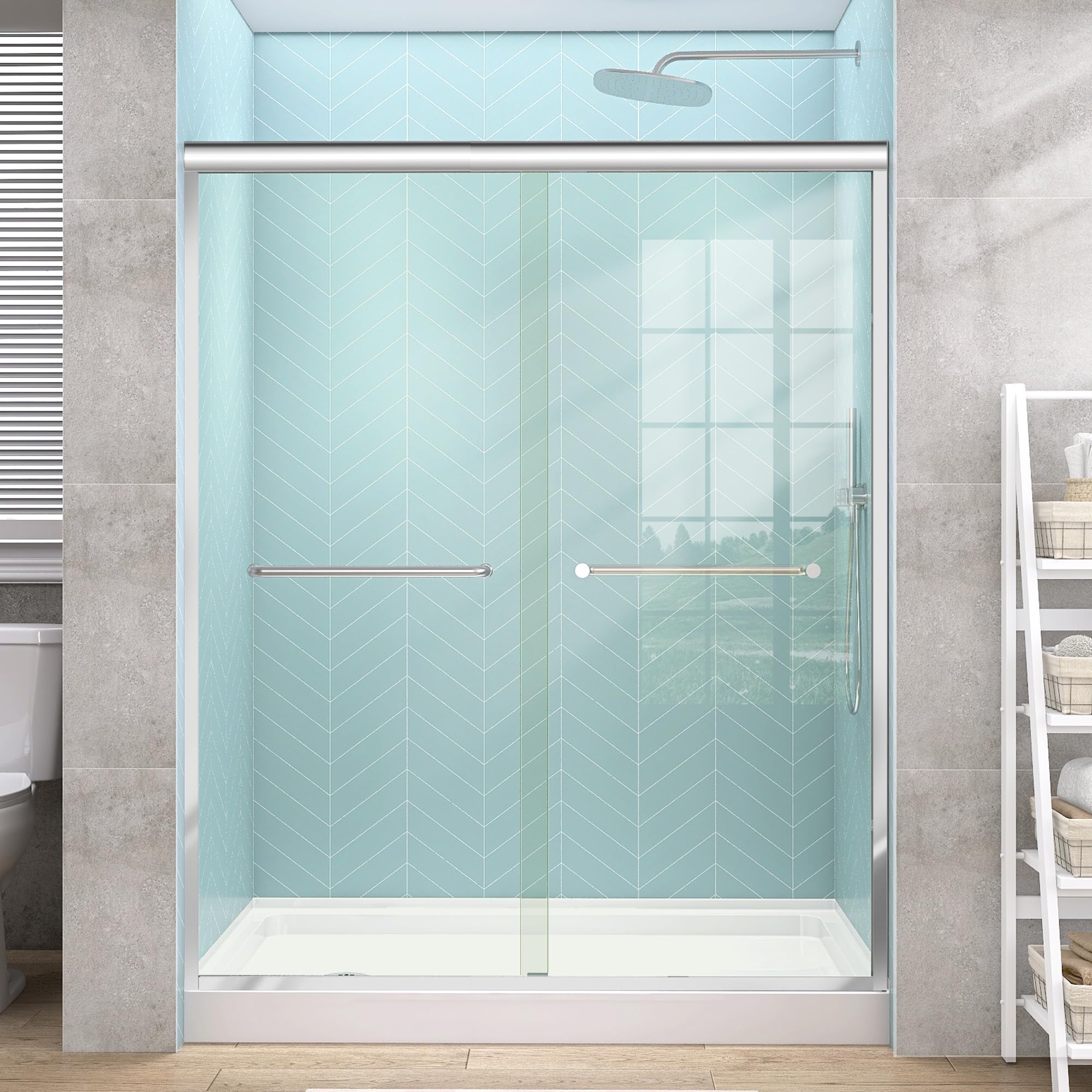 Photo 1 of **METAL FRAME IS BENT**GETPRO Shower Door Double Sliding 56-60 in. W x 72 in. H Semi-Frameless Bypasss Bathroom Glass Shower Sliding Doors,1/4 inch Clear Tempered Glass Door for Walk-in Shower Chrome Finish