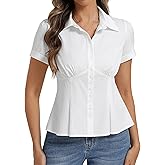Belle Poque Womens Short Sleeve Button Down Shirts Work Tops Blouses for Women Dressy Casual