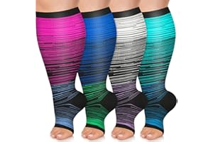 FuelMeFoot Plus Size Compression Socks Wide Calf for Women & Men Knee High Toeless Stockings for Circulation