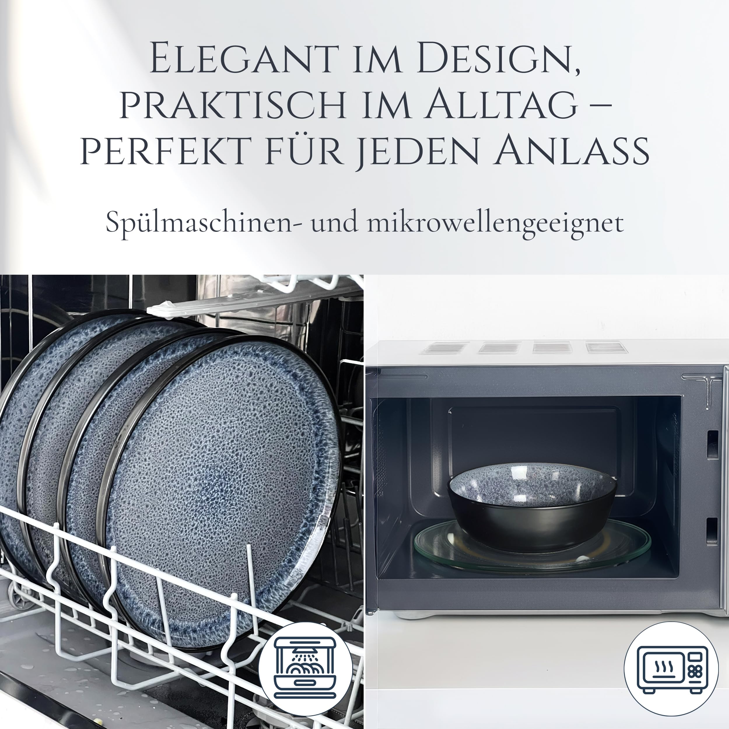 Steingut Geschirrset 6 Personen Ibiza 24 tlg. TESTSIEGER, Traumhaftes Mediterranes Steingut Geschirr Set, Schüssel- und Teller Set, Tafelservice 6 Personen, Geschirrsets Pure Living in Grau 6