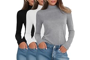 Velvelhall 3 Pack Women's Turtleneck Long Sleeve Shirts Cotton Mock Neck Tops Thermal Undershirt Fall Winter Clothes