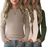 LessonZoo 3 Pack Girls' Long Sleeve Tops Crewneck Ribbed Tees Shirt Cotton Lettuce Trim Cute Undershirt Base Layering