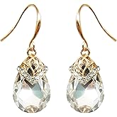 Navachi 18k Gold Plated Crystal Water Drop Flower Pattern Multicolor Zircon Dangle Drop Earrings