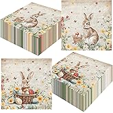 40Pcs Easter Paper Napkins,Easter Party Decoration Retro Easter Bunny Party Napkins Spring Easter Bunny Egg Flower Theme Decoration for Easter Holiday,Spring Birthday Party