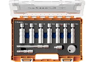 Crosstar 11PCS 3/8" Drive Magnetic Swivel Spark Plug Socket Set, CR-V Steel with 18mm/13/16"/14mm, 3" & 6" Extensions, Gripper & Foam Case - Pro Auto Tools