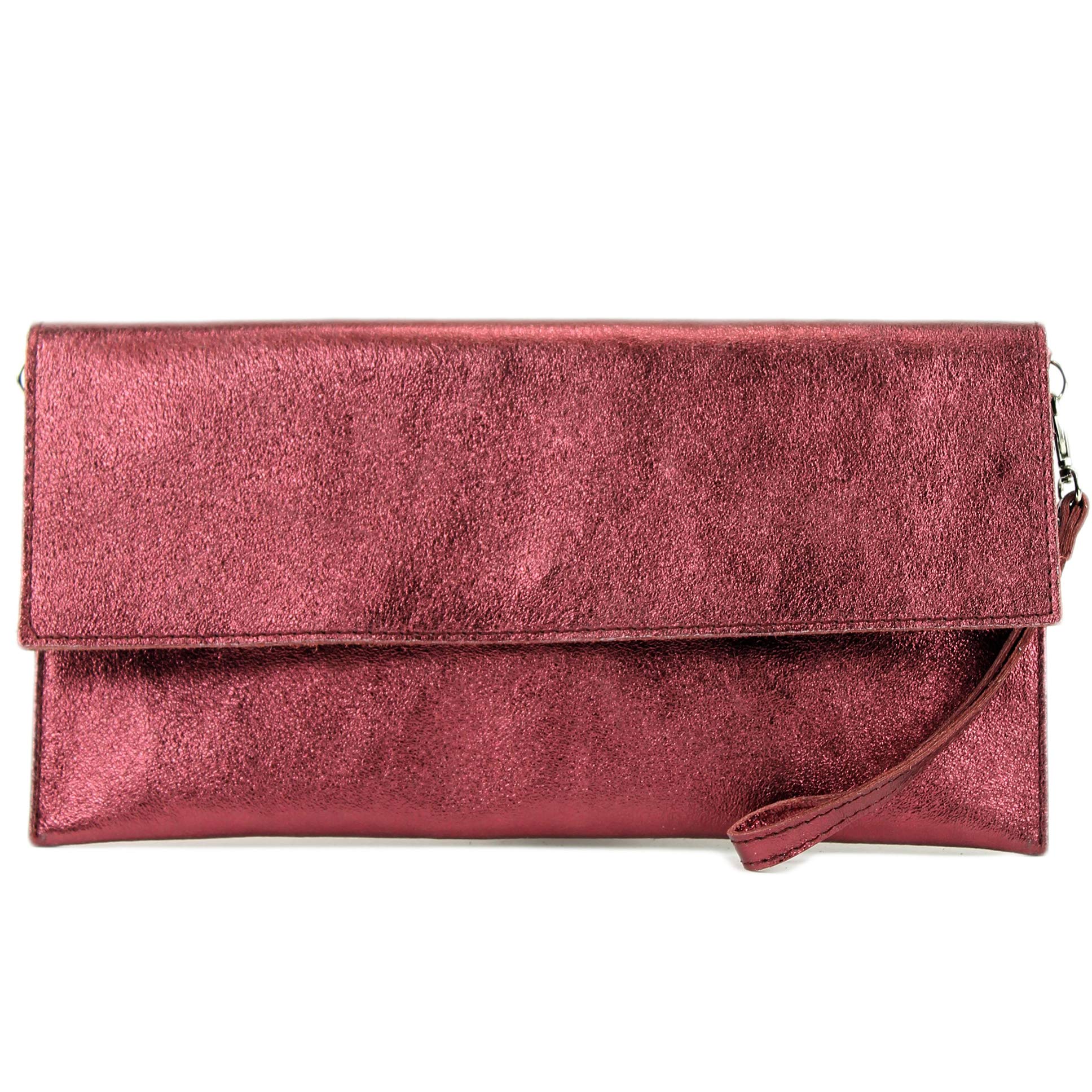 Modamoda de - ital. Leather Bag Clutch Underarm Bag Evening Bag Leather Metallic M106-151, Colour:M151 Dark Red Metallic