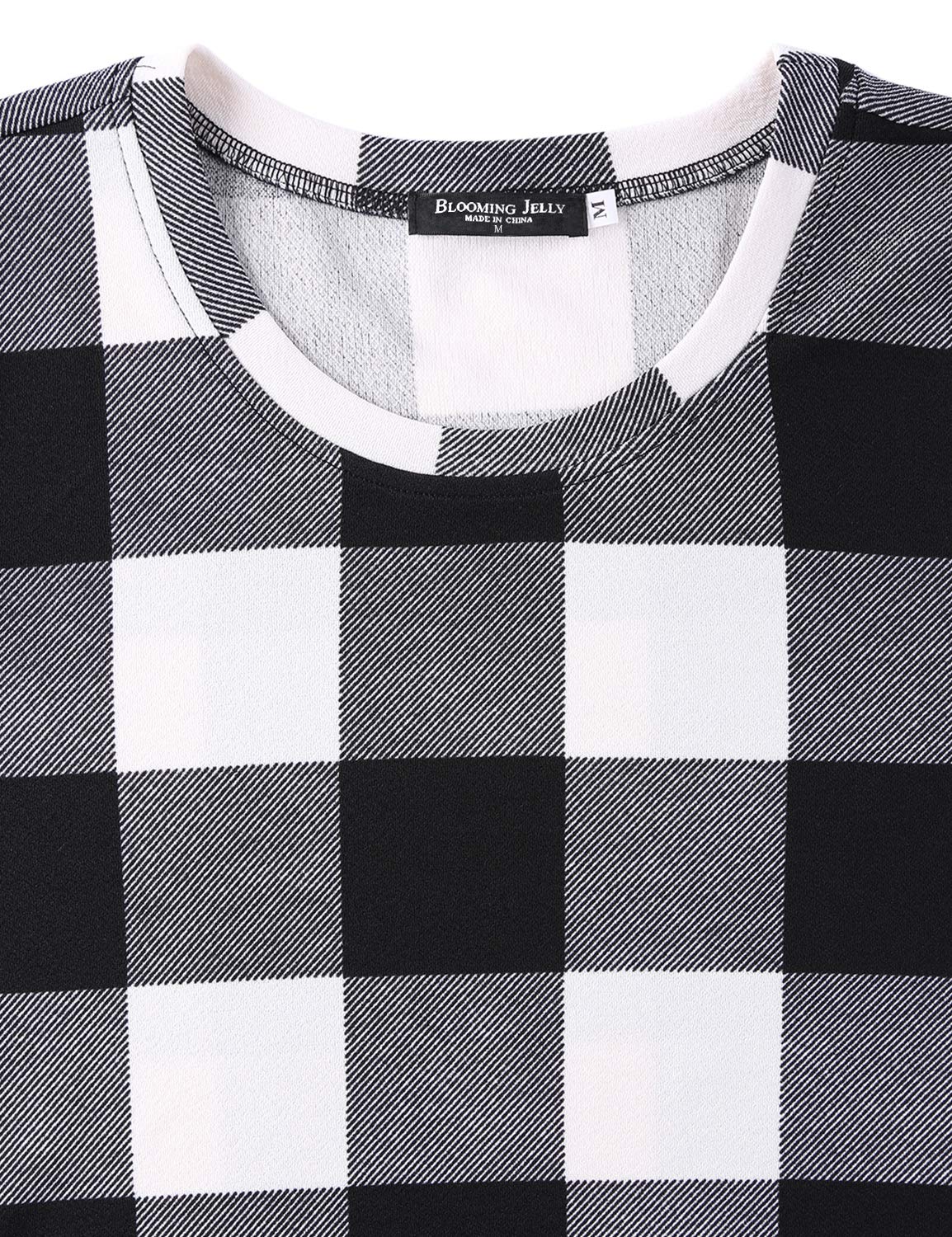 Blooming Jelly Women\'s Plaid Swing Dress Long Sleeve Round Neck Tunic Mini Dress(L,Plaid)