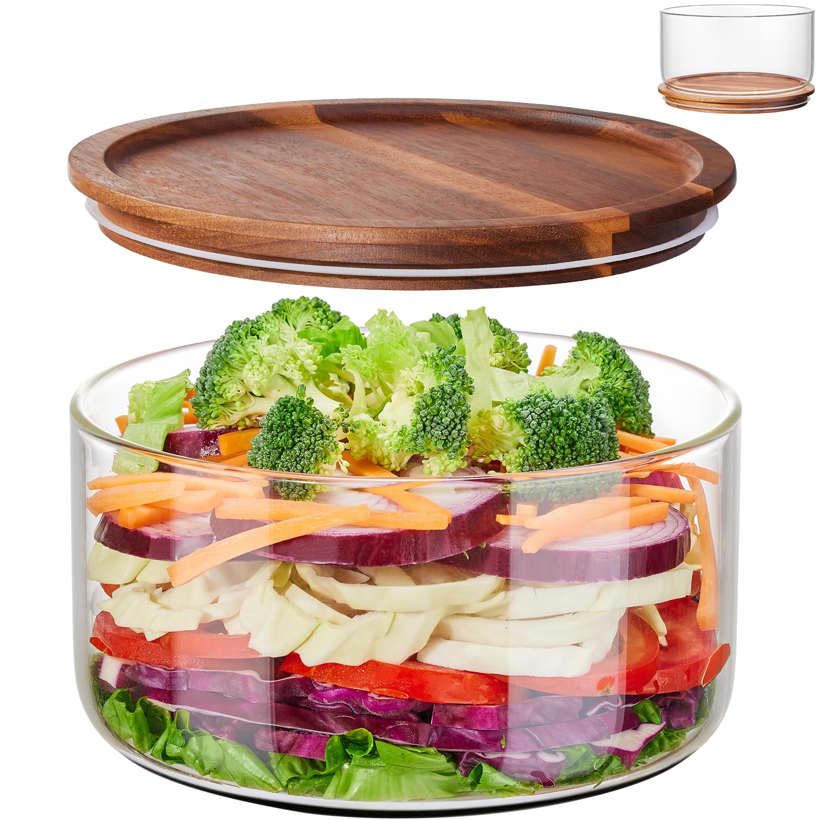 Photo 1 of Intowalde Large Salad Bowl with Lid, 106 oz Glass Salad Bowl with Acacia Wood Lid, Versatile Glass Trifle and Fruit Bowl, Large Mixing Bowl for Salads, Dessert, Fruit, Chips, Pasta, Dishwasher Safe