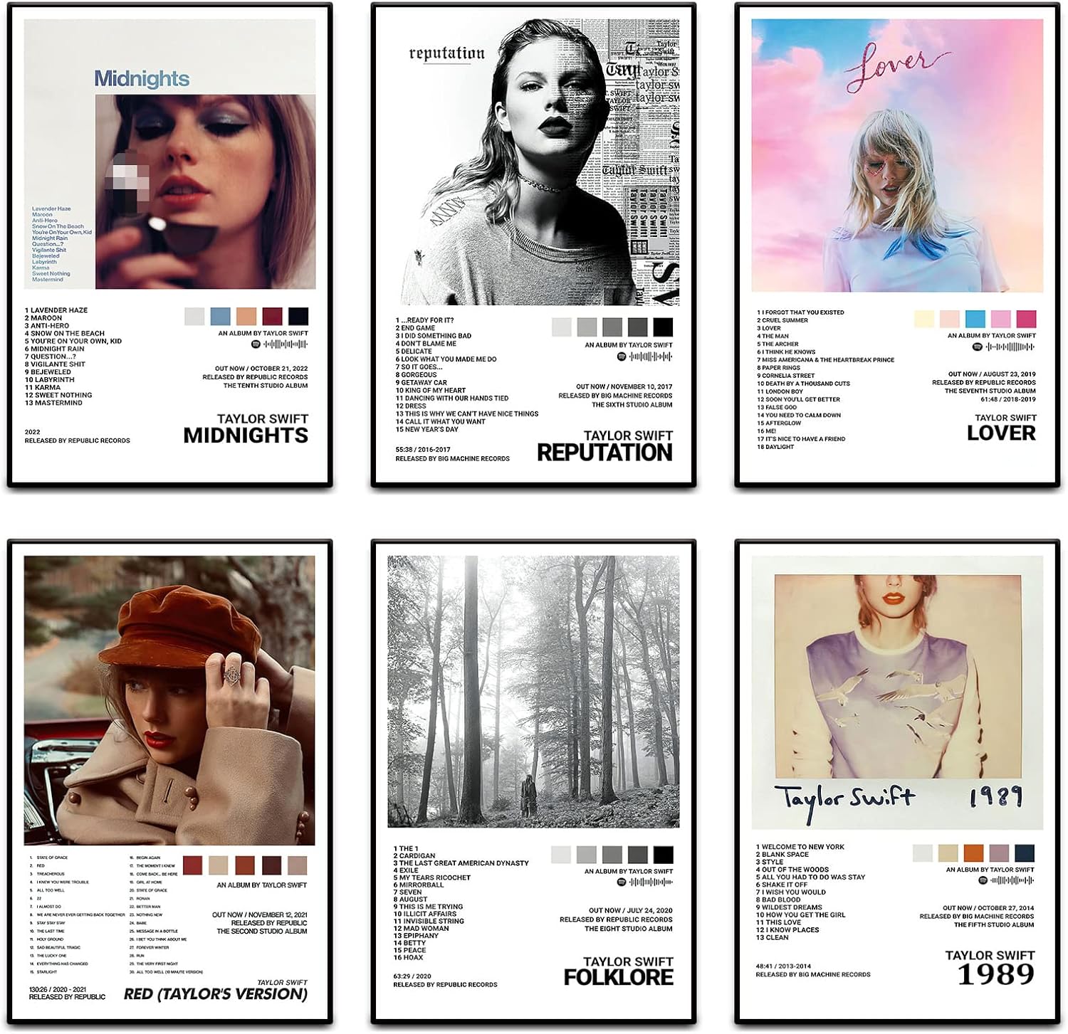 Wall Décor - YANGAO Popular Singer Taylor Music Album Poster Reputation, Folklore, Lover, 1989, Red Swift Poster(6pcs, 8 x 12 inch, Unframed)
