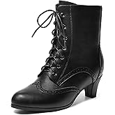 Voviggiw Women Vintage Victorian Boots with Side Zippers Wintip Lace Up Ankle Booties Cosplay