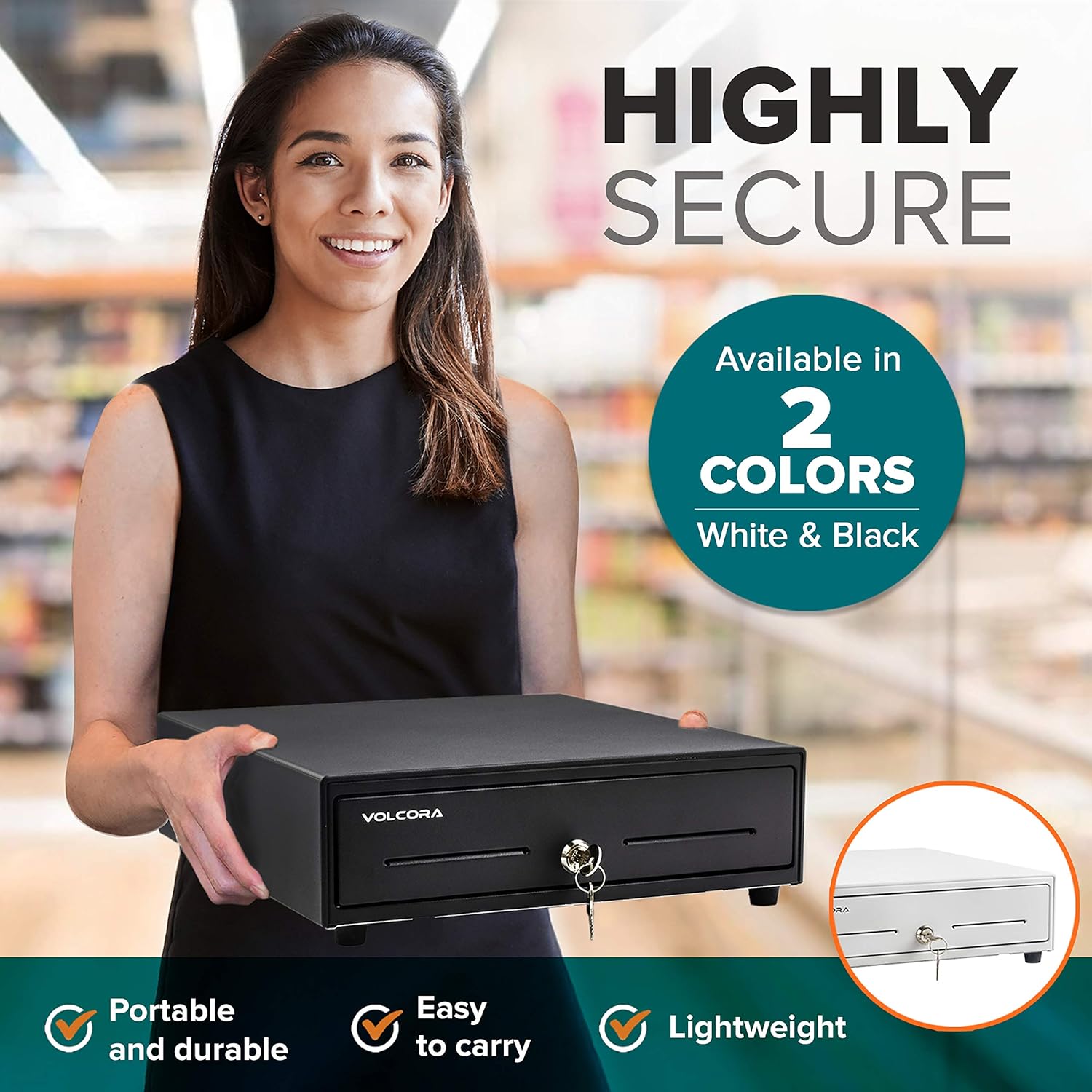 13" Manual Push Open Cash Register Drawer for Point of Sale (POS) System, Black Heavy Duty Till with 4 Bills and 5 Coin Slots, Key Lock with Fully Removable Money Tray and Double Media Slots : Electronics